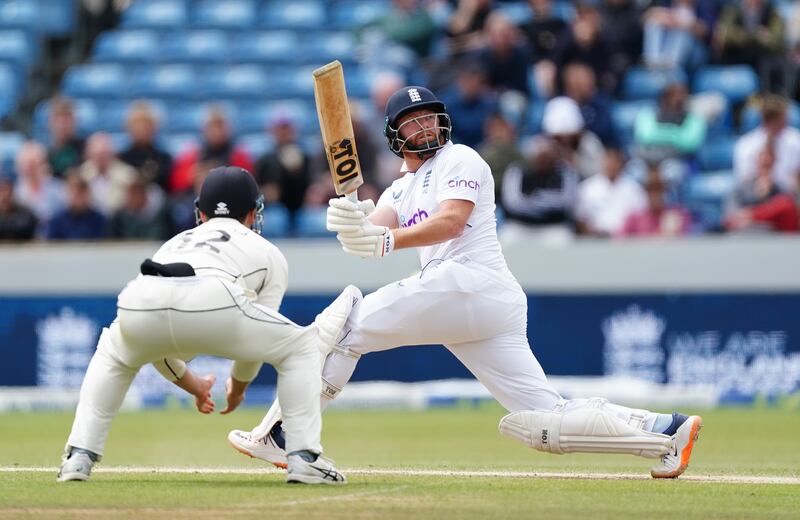 England's Jonny Bairstow hits out on his way to an unbeaten 77. PA