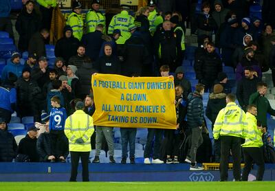 Everton fans make their feelings clear at Goodison Park. PA