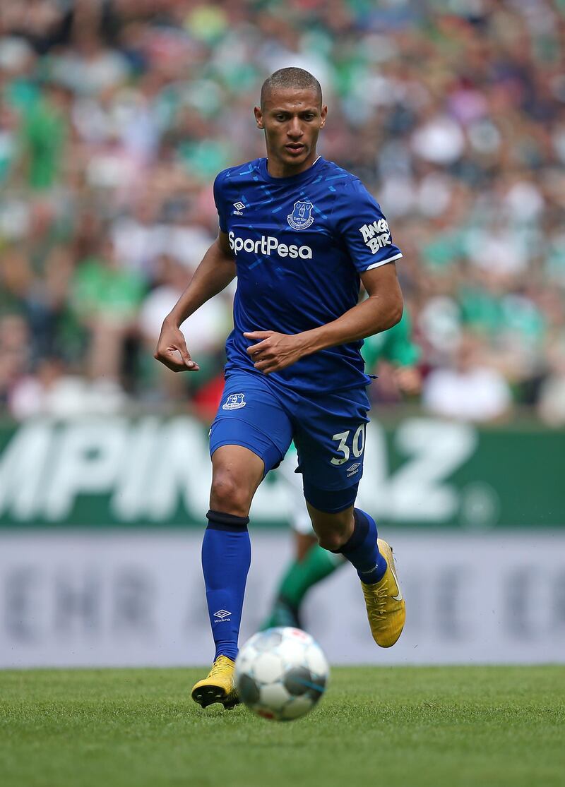 BREMEN, GERMANY - AUGUST 03: Richarlison De Andrade of FC Everton runs with the ball during the pre-season friendly match between SV Werder Bremen and FC Everton at Wohninvest Weserstadion on August 03, 2019 in Bremen, Germany. (Photo by Cathrin Mueller/Getty Images)