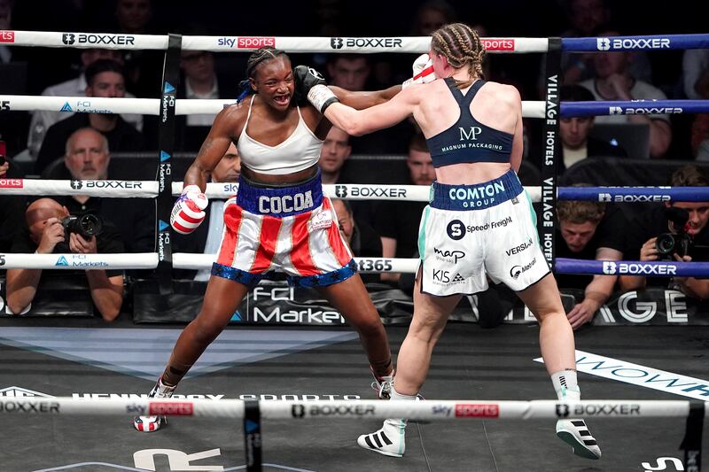 Claressa Shields and Savannah Marshall fight during their in the Undisputed World Middleweight Title bout. PA
