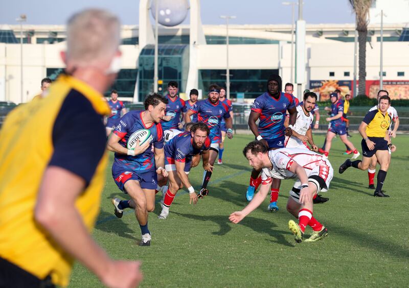 The Abu Dhabi Harlequins play the Jebel Ali Dragons in the first match of the new United Arab Emirates Premiership season at Zayed Sports City. Khushnum Bhandari/ The National