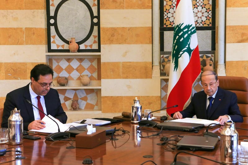 Lebanese President Michel Aoun heads the first meeting of Prime Minister Hassan Diab's newly formed government. AFP