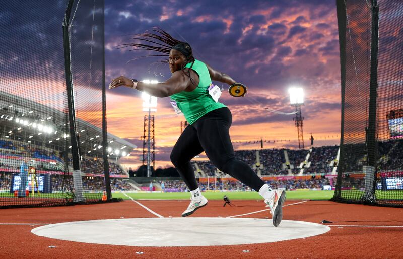 Chioma Onyekwere of Team Nigeria competes during the Women's Discus Throw Final at the Birmingham 2022 Commonwealth Games.  Getty Images