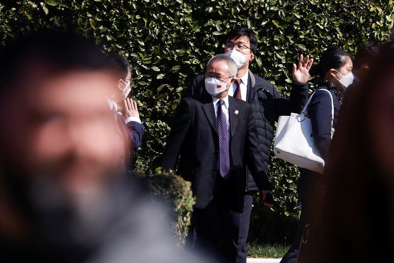 Members of the Chinese delegation leave the Rome Cavalieri Waldorf Astoria hotel after a meeting between US National Security Adviser Jake Sullivan and top Chinese diplomat Yang Jiechi. Reuters