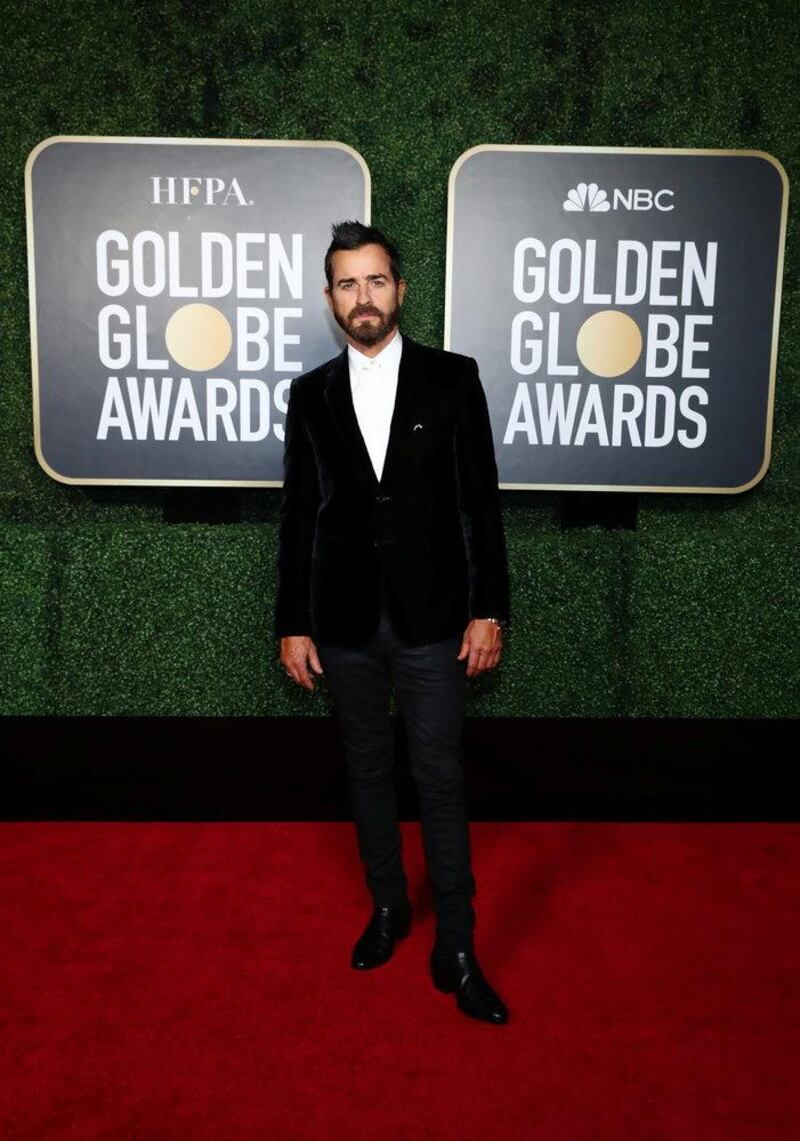 Justin Theroux, in Saint Laurent, attends the 78th annual Golden Globe Awards in New York, US, on February 28, 2021. Reuters