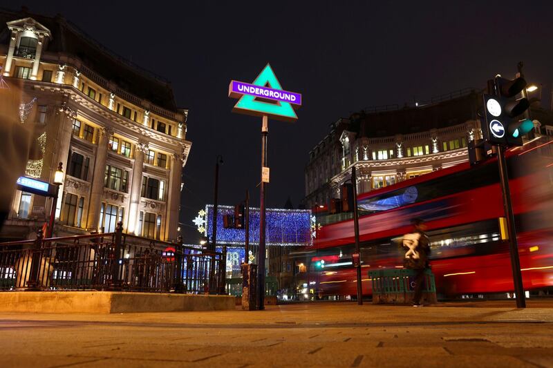 Sony Playstation 5 branding is displayed outside the Oxford Circus underground. Reuters