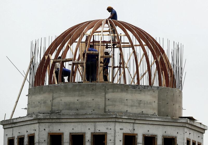 Dubai, United Arab Emirates - May 20, 2019: Construction of a Qubba on a mosque in Dubai. Monday the 20th of May 2019. Sheikh Zayed Road, Dubai. Chris Whiteoak / The National