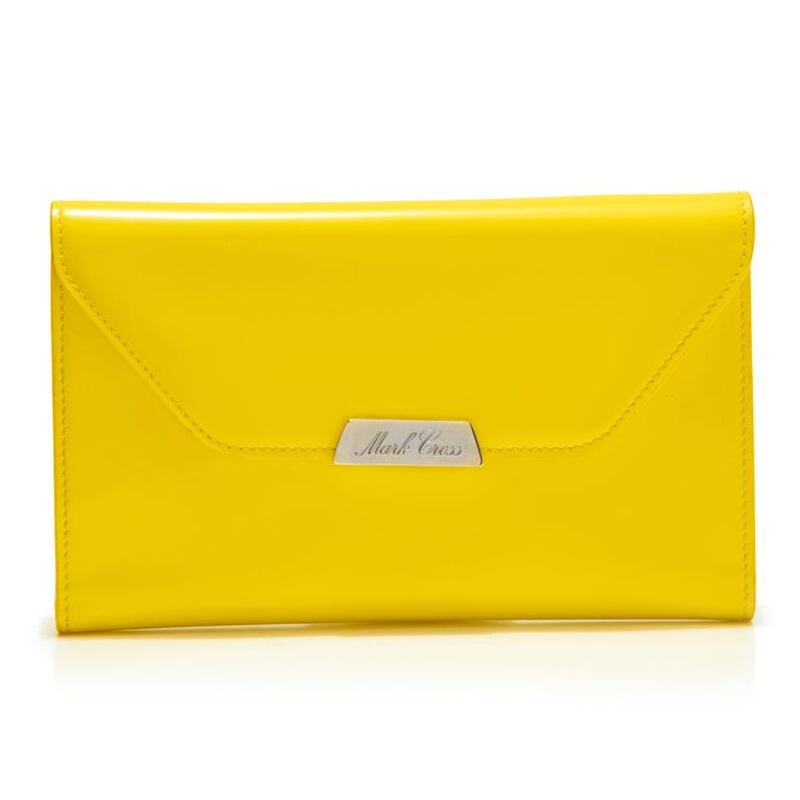 Hadley Flap wallet in bright yellow. Courtesy Mark Cross