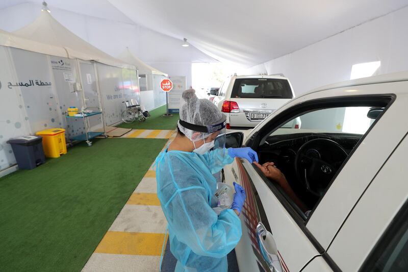 Dubai, United Arab Emirates - Reporter: N/A. Standalone. Covid-19/Coronavirus. People get Laser based DPI tests at the Mina Rashid screening center. Wednesday, August 26th, 2020. Dubai. Chris Whiteoak / The National