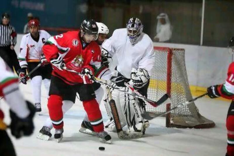 ABU DHABI, UNITED ARAB EMIRATES - May 28, 2012 - The UAE team took the ice against Oman in the first day of the 2nd Gulf Cup Tournament in Abu Dhabi. ( DELORES JOHNSON / The National )