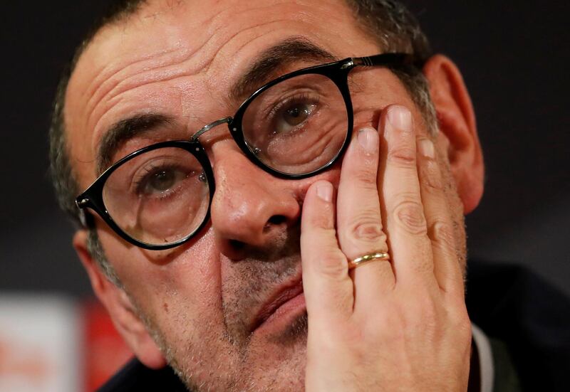 Soccer Football - Europa League - Chelsea Press Conference - Swedbank Stadion, Malmo, Sweden - February 13, 2019   Chelsea manager Maurizio Sarri during a press conference   Action Images via Reuters/Peter Cziborra