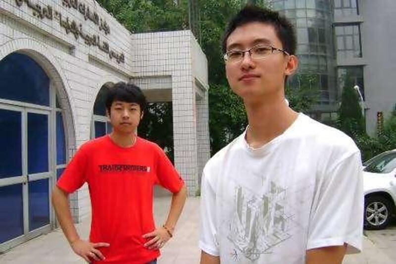 These pictures show Sue Wenbo (white t-shirt) and Hang Qichao (red t-shirt) outside the School of Arabic at Beijing Foreign Studies University. They are both taking degrees in Arabic at the university.

Daniel Bardsley/The National