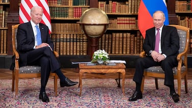 US President Joe Biden and Russian President Vladimir Putin during their meeting in Geneva, Switzerland, in June 2021. Getty Images