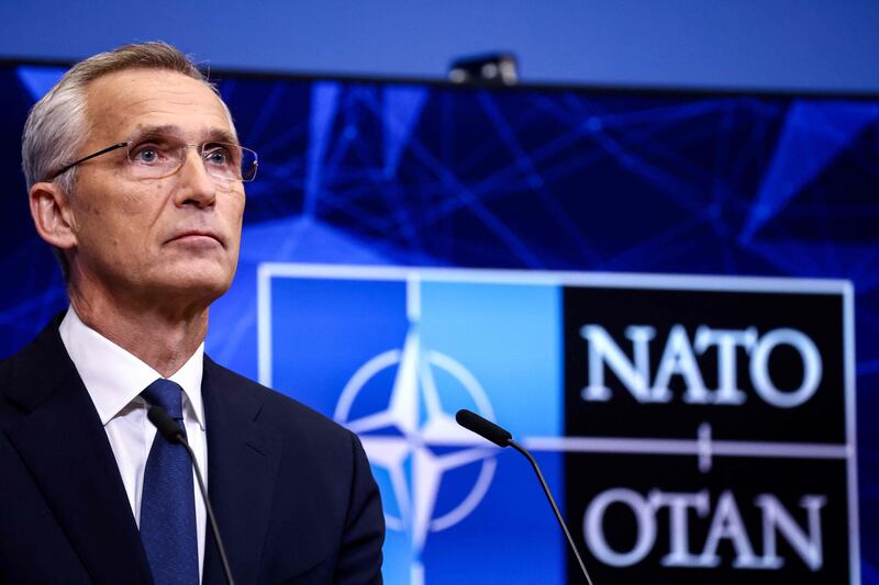 Nato Secretary General Jens Stoltenberg holds a press conference on Tuesday before a two-day meeting of the alliance's defence ministers in Brussels. AFP