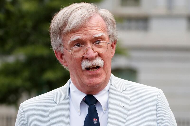 National security adviser John Bolton speaks to media at the White House in Washington, Wednesday, July 31, 2019. (AP Photo/Carolyn Kaster)