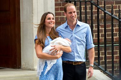 The Duke and Duchess of Cambridge leave The Lindo Wing of St Mary's Hospital in London with their newborn son Prince George on July 23, 2013. Getty Images