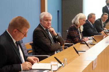 German Interior Minister Horst Seehofer looks on during the presentation of the report on far-right extremism in the police force, in Berlin on October 6, 2020. AFP