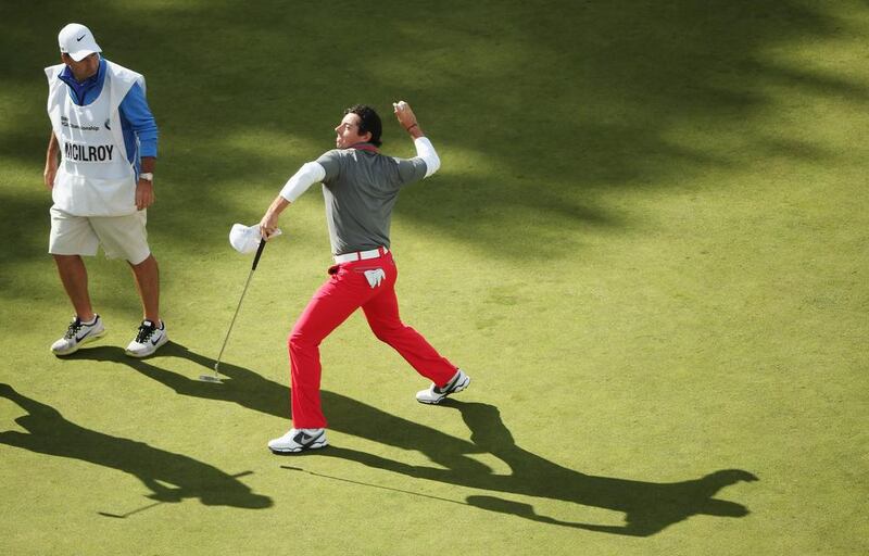 Rory McIlroy celebrates winning the BMW PGA Championship. Andrew Redington / Getty Images