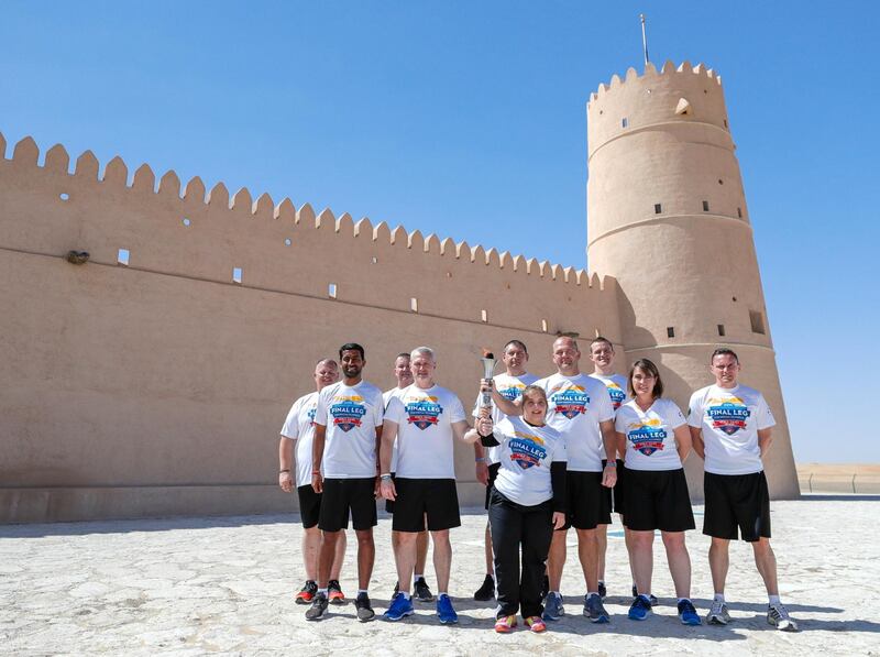 Abu Dhabi, United Arab Emirates, March 12, 2019.Special Olympics Torch Run Photo Opp at the Al Dhafrah Fort.
Victor Besa/The National
Reporter:  Shireena Al Nuwais
Section:  NA