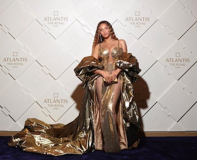 Beyonce walks the red carpet ahead of her performance at Atlantis The Royal. Getty Images