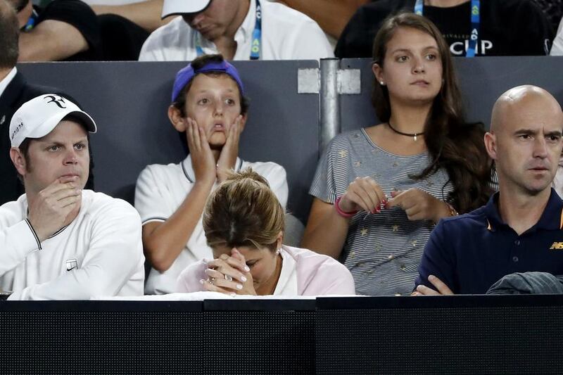 The family and coaching staff of Roger Federer watch on during the Australian Open final against Rafael Nadal. Dita Alangkara / AP Photo