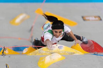 Elnaz Rekabi competes during the IFSC Asian Championships in Seoul, South Korea. AFP