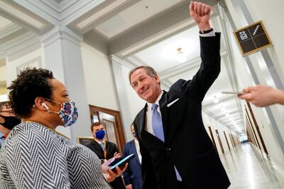 Michael van der Veen, lawyer for former U.S. President Donald Trump, gestures as he talks to a reporter about his participation in a Black Lives Matter protest, after the Senate voted to acquit former President Trump during his impeachment trial in Washington, U.S. February 13, 2021. REUTERS/Erin Scott     TPX IMAGES OF THE DAY