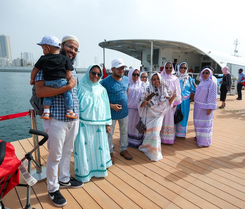 Ferry passengers arrive from Dubai at the Sharjah Corniche station located beside the Sharjah Aquarium 