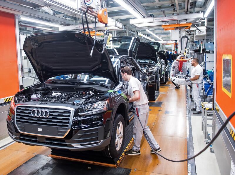 epa08032890 (FILE) - A worker assembles a front seat in a new Audi at the Audi A3 and Q2  production line of the German car manufacturer's plant in Ingolstadt, Bavaria, Germany, 14 March 2018 (reissued 29 November 2019). The German Federal Employment Agency released the official unemploment figures for the month of November on 29 November 2019, saying the unemployment rate in Germany stood at 2.18 million people, 24.000 people less than in October. The unemployment rate remained at 4.8 per cent, unchanged since October.  EPA/LUKAS BARTH *** Local Caption *** 54198078