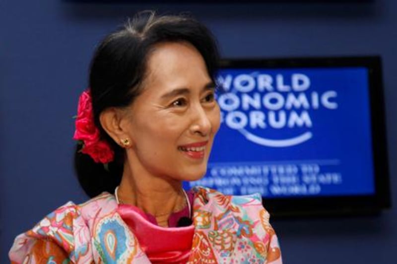Myanmar opposition leader Aung San Suu Kyi today said she wants to run for president. AP Photo/Khin Maung Win