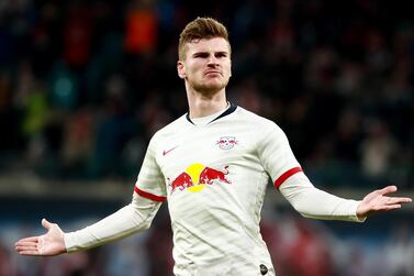 epa08465777 (FILE) Leipzig's Timo Werner celebrates after scoring the 1-1 during the German Bundesliga soccer match between RB Leipzig and FC Union Berlin in Leipzig, Germany, 18 January 2020. According to reports on 04 June 2020, English Premier League side Chelsea is in talks with Leipzig 24-year-old forward Timo Werner. EPA/HAYOUNG JEON CONDITIONS - ATTENTION: The DFL regulations prohibit any use of photographs as image sequences and/or quasi-video. *** Local Caption *** 55779486