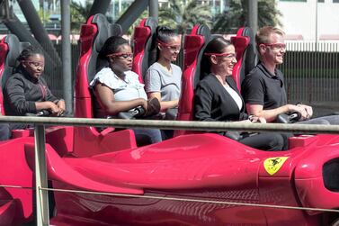 Bianca Sammut, general manager of Ferrari World, Abu Dhabi and Jason Von Berg of 'The National' on the Formula Rossa roller coaster. Victor Besa / The National