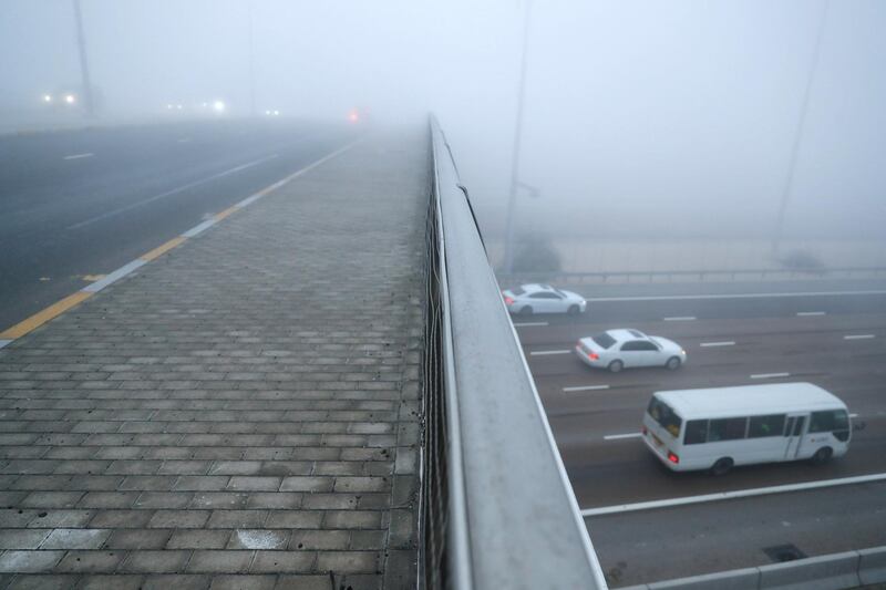 Abu Dhabi, United Arab Emirates, December 30, 2019.  
Al Bandar- E10 flyover on a foggy morning at Khalifa City, Abu Dhabi.
Victor Besa / The National
Section:   NA 
Reporter: