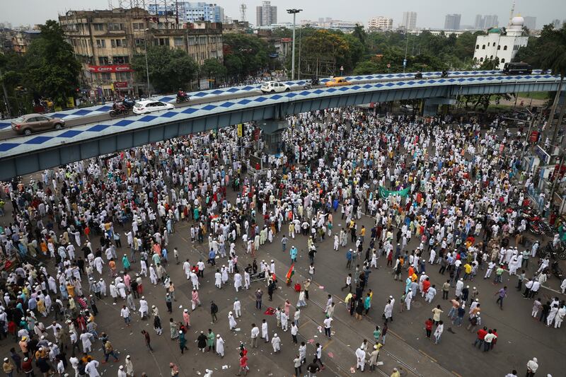 Muslims attend a protest in Kolkata. Reuters