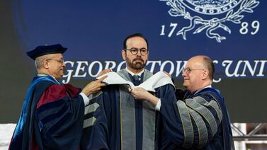Mohammed Al Gergawi, Minister of Cabinet Affairs, is awarded the honorary doctorate at Georgetown University. Wam
