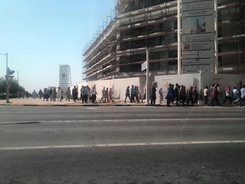 Workers on Reem Island left the construction site on Tuesday in protest at having not been paid. Mina Aldroubi / The National