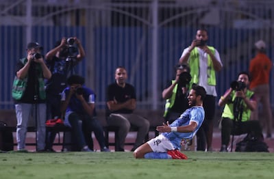 Pyramids FC's Ramadan Sobhi celebrates scoring their second goal against Zamalek in an Egyptian Premier League match at 30 June Stadium, Cairo, on September 21, 2023. Reuters