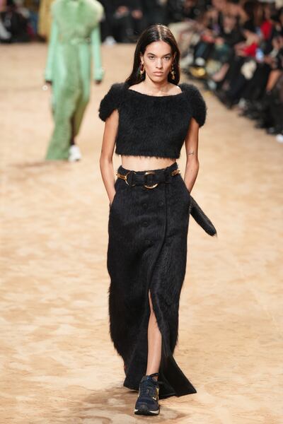 At Paco Rabanne's Paris Fashion Week show, mohair was knitted into full looks for autumn/winter 2023. Getty