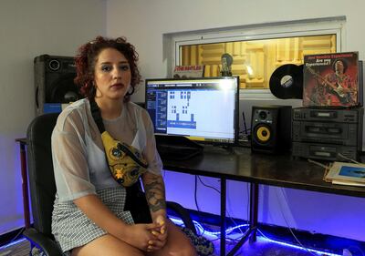 Moroccan rapper Houda Abouz, 24, known by her stage name "Khtek", attends an interview with Reuters inside a studio in Rabat, Morocco July 20, 2020. Picture taken July 20, 2020. REUTERS/Shereen Talaat