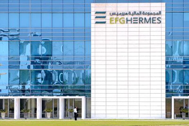 6 October City -- April 12, 2012 --The new administrative headquarters for the Egyptian Stock exchange located in the Smart Village on the western edge of Cairo. (Dana Smillie for The National) The main offices of EFG Hermes located in the Smart Village on the western edge of Cairo. (Dana Smillie for The National)