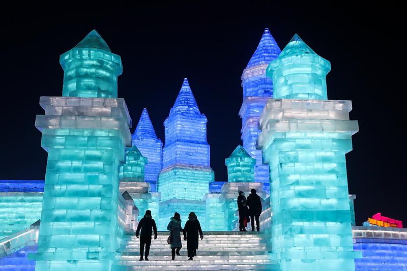 Tourists visit the Harbin Ice and snow world in Harbin, Heilongjiang Province, China. Getty Images