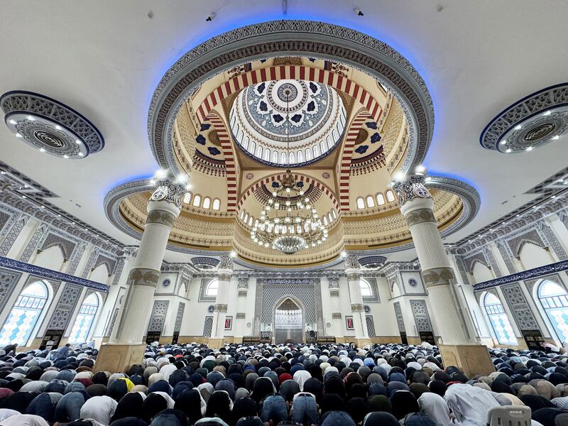 Ramadan's inaugural Friday prayers at Al Farooq Omar bin Al Khattab Mosque in Dubai. Pawan Singh / The National