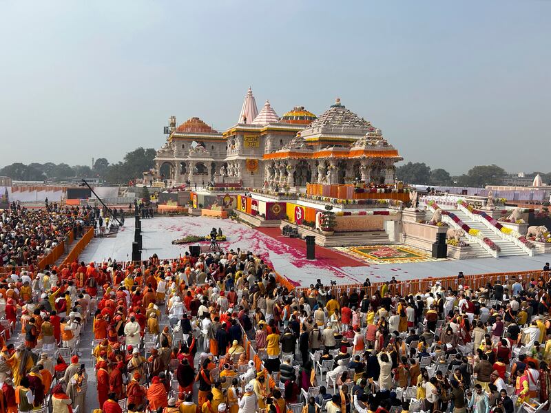 Attendees during the opening of a temple dedicated to Hindu deity Lord Ram, in Ayodhya, India. AP
