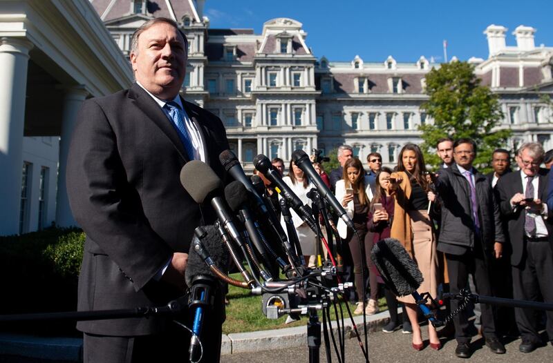 US Secretary of State Mike Pompeo speaks to the press about his trip to Saudi Arabia after meeting with US President Donald Trump in the West Wing of the White House in Washington, DC, October 18, 2018. The US will give Saudi Arabia "a few more days" to work on its probe into the suspected murder of journalist Jamal Khashoggi, Pompeo said Thursday. / AFP / SAUL LOEB
