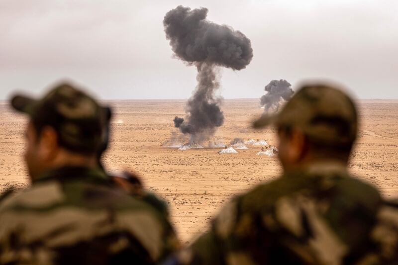 Members of the Moroccan royal armed forces take part in the joint US military exercise 'African Lion in the Tan-Tan region in southwestern Morocco. AFP