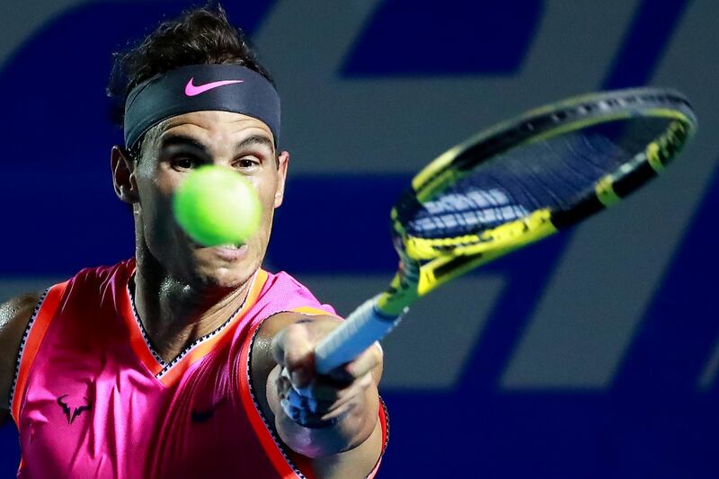 Rafael Nadal returns a ball during a Telcel Mexican Open match in Acapulco, Mexico. Getty Images