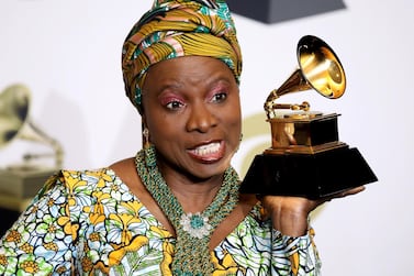 Angelique Kidjo poses with the trophy for Best World Music Album during the 62nd annual Grammy Awards in January 2020. EPA
