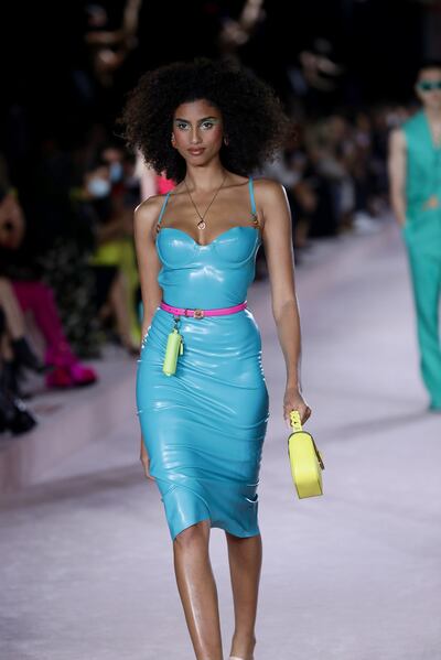 Imaan Hammam on the spring 2022 Versace runway. Photo: Versace