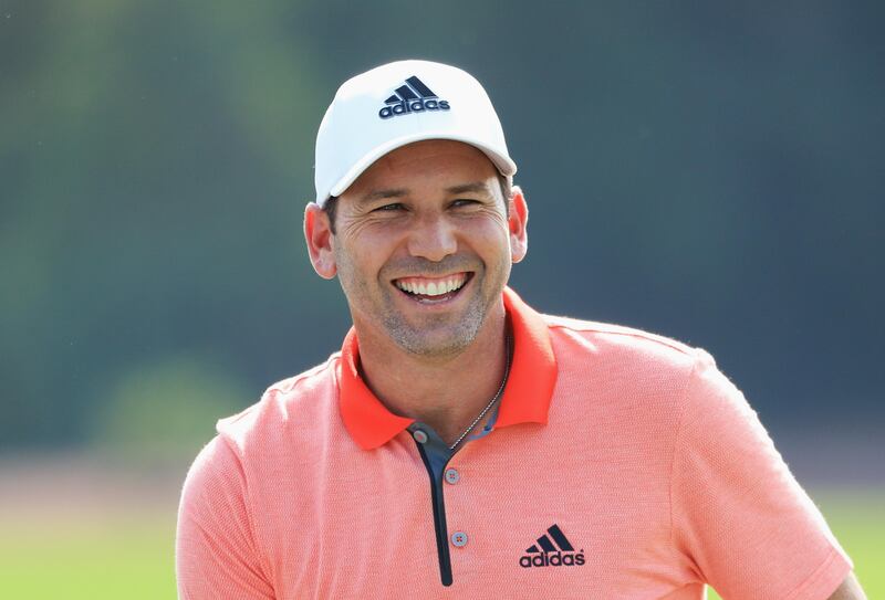 DUBAI, UNITED ARAB EMIRATES - NOVEMBER 14:  Sergio Garcia of Spain smiles on the 18th hole during the Pro-Am prior to the DP World Tour Championship at Jumeirah Golf Estates on November 14, 2017 in Dubai, United Arab Emirates.  (Photo by Andrew Redington/Getty Images)