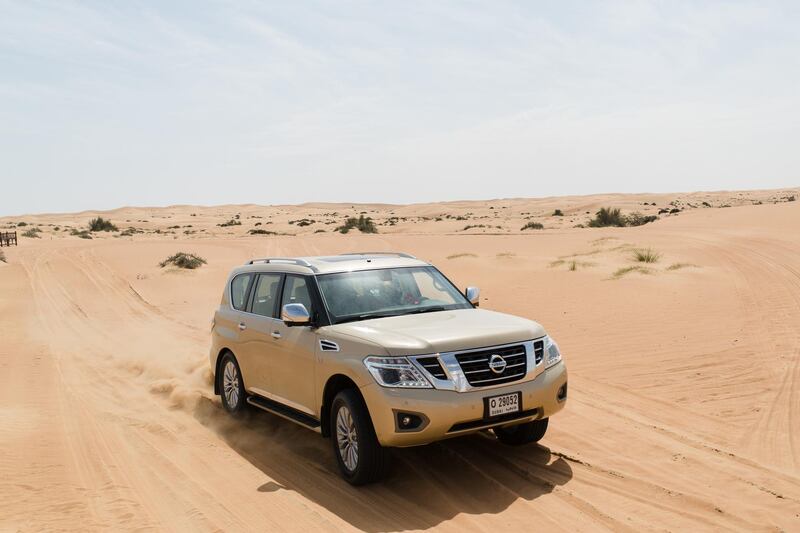 Dubai, UAE. March 2nd 2017. A Nissan patrol demonstrating Nissan's 'camelpower' theory at an event put on for the media at Al Maha resort in Dubai. Alex Atack for The National.  *** Local Caption ***  AA_020317_NissanLaunch-3.jpg